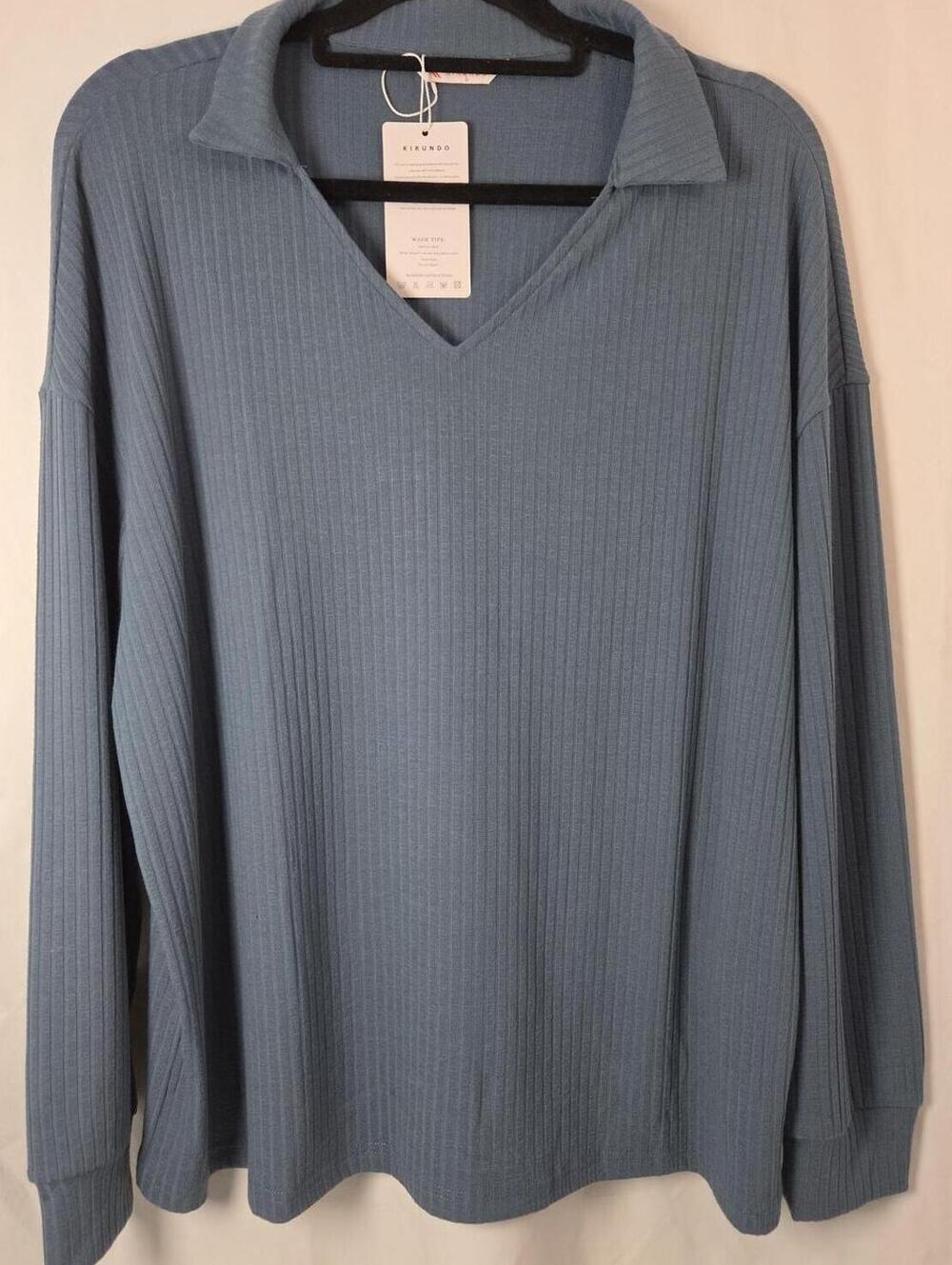 Kirundo Blue Ribbed Long Sleeve Polo Shirt